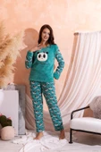 Kışlık Uzun Kollu Bayan Peluş Polar Pijama Takımı İpeksi Doku - 4