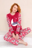 Kışlık Uzun Kollu Bayan Peluş Polar Pijama Takımı İpeksi Doku - 10