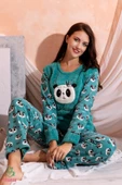 Kışlık Uzun Kollu Bayan Peluş Polar Pijama Takımı İpeksi Doku - 2