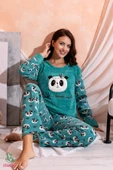 Kışlık Uzun Kollu Bayan Peluş Polar Pijama Takımı İpeksi Doku - 5