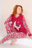 Kışlık Uzun Kollu Bayan Peluş Polar Pijama Takımı İpeksi Doku - 11