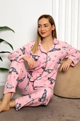 Bayan Kışlık Welsoft Peluş İnci Polar Düğmeli Pijama Takımı 'İpeksi Doku' - 10