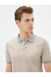 Yakalı Tişört Minimal Desenli Slim Fit Kısa Kollu thumbnail 1