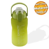 Yeşil Motivasyon Matarası Pipetli Çocuk Sporcu Su Şişesi 1.5 Litre Sızdırmaz Suluk 1500 cc - 1