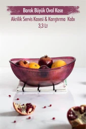 Akrilik Barok Mürdüm Büyük Oval Meyve & Salata Kasesi & Karıştırma Kabı / 3,3 Lt  (CAM DEĞİLDİR) thumbnail 2