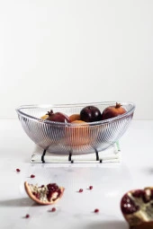 Akrilik Barok Şeffaf Büyük Oval Meyve & Salata Kasesi & Karıştırma Kabı / 3,3 Lt  (CAM DEĞİLDİR) thumbnail 3