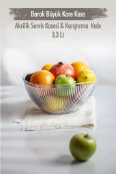 Akrilik Barok Şeffaf Büyük Kare Meyve & Salata Kasesi & Karıştırma Kabı / 3,3 Lt  (CAM DEĞİLDİR) thumbnail 2