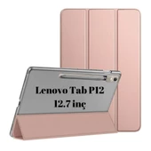 Lenovo Tab P12 12.7inç TB370FU Kalem Bölmeli Kılıf PU Deri Smart Standlı Case - 4