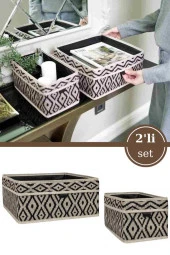 2’li Dolap Raf Çekmece İçi Düzenleyici, Çok Amaçlı Dekoratif Organizer Kutu 2’li Set - 1