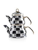 Acar XAP6375 Gold Kulplu Dama Desenli Emaye Alt/Üst Çaydanlık thumbnail 2