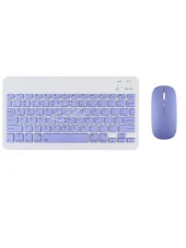 Huawei Mediapad T3 10 9.6" Uyumlu Kablosuz Bluetooth Şarj Edilebilir Mini Q Klavye Mouse Set - Mor - 1