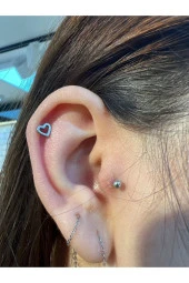 Sade Kalp Çelik Tragus Helix Piercing Kıkırdak Küpesi - 3