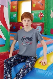 Aydoğan Erkek Garson Polat Kısa Kol Koyu Gri Pijama Takım 240508 - 1