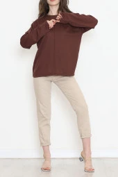 Oversize Ortadan Çımalı Bluz Kahve - 15913.1778. - 2
