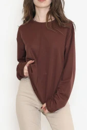 Oversize Ortadan Çımalı Bluz Kahve - 15913.1778. - 3