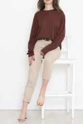 Oversize Ortadan Çımalı Bluz Kahve - 15913.1778. - 4