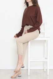 Oversize Ortadan Çımalı Bluz Kahve - 15913.1778. - 6