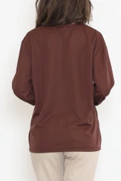 Oversize Ortadan Çımalı Bluz Kahve - 15913.1778. - 9