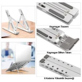 Torima JX-18 Laptop Stand MacBook Notebook Katlanabilir Taşınabilir Metal Standı Gümüş - 11