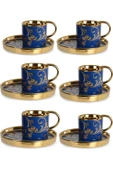 İpek Porselen Gold Detaylı Mavi 6'lı Kahve Fincan Takımı EG24D10G-461447G P - 1