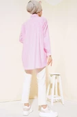Çizgili Tep Cepli Oversize Gömlek Pembe - 3