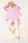 Çizgili Tep Cepli Oversize Gömlek Pembe - 2
