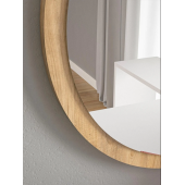 Dekoratif Açık Ceviz Yuvarlak Antre Hol Koridor Duvar Salon Banyo Wc Ofis Aynası Konsol Aynası 50 cm - 2
