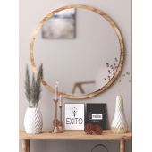 Dekoratif Açık Ceviz Yuvarlak Antre Hol Koridor Duvar Salon Banyo Wc Ofis Aynası Konsol Aynası 50 cm - 3