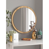 Dekoratif Açık Ceviz Yuvarlak Antre Hol Koridor Duvar Salon Banyo Wc Ofis Aynası Konsol Aynası 50 cm - 4