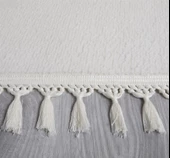 Modern Dekoratif Yuvarlak Puffy Peluş Ponpon Saçaklı Salon Oturma Odası Halısı Krem - 3