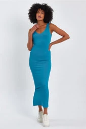 Yırtmaç Detaylı Uzun Kalem Elbise (b23-0077) - 2