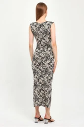 ÖNÜ BÜZGÜLÜ YIRTMAÇLI ELBİSE (B23-00142) - 4