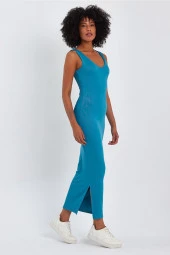 Yırtmaç Detaylı Uzun Kalem Elbise (b23-0077) - 3