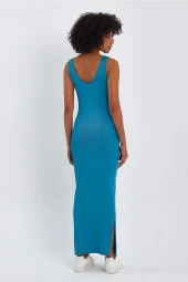 Yırtmaç Detaylı Uzun Kalem Elbise (b23-0077) - 4