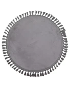 Modern Dekoratif Yuvarlak Puffy Peluş Ponpon Saçaklı Salon Oturma Odası Halısı Gri - 2