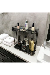 2 Katlı 28x14 Siyah Banyo ve Kozmetik Düzenleyici - Çift Katlı Sunum ve Servis Tepsisi - 1