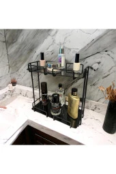 2 Katlı 28x14 Siyah Banyo ve Kozmetik Düzenleyici - Çift Katlı Sunum ve Servis Tepsisi - 2