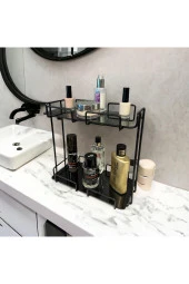 2 Katlı 28x14 Siyah Banyo ve Kozmetik Düzenleyici - Çift Katlı Sunum ve Servis Tepsisi - 3