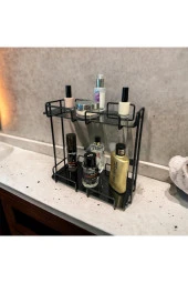 2 Katlı 28x14 Siyah Banyo ve Kozmetik Düzenleyici - Çift Katlı Sunum ve Servis Tepsisi - 4