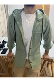 Erkek Tek Cep Kapaklı Slim Fit Kapüşonlu Oduncu Gömlek - 3