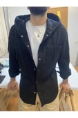 Erkek Tek Cep Kapaklı Slim Fit Kapüşonlu Oduncu Gömlek - 5