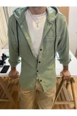 Erkek Tek Cep Kapaklı Slim Fit Kapüşonlu Oduncu Gömlek - 4