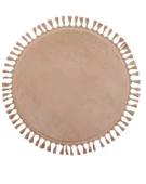 Modern Dekoratif Yuvarlak Puffy Peluş Ponpon Saçaklı Salon Oturma Odası Halısı Bej - 2