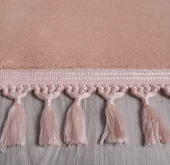 Modern Dekoratif Yuvarlak Puffy Peluş Ponpon Saçaklı Salon Oturma Odası Halısı Pembe - 3