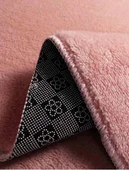 Modern Dekoratif Yuvarlak Puffy Peluş Ponpon Saçaklı Salon Oturma Odası Halısı Pembe - 5