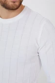 Beyaz Erkek Yuvarlak Yaka Örme Triko - 5