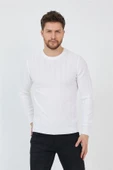 Beyaz Erkek Yuvarlak Yaka Örme Triko - 1