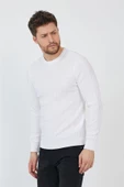 Beyaz Erkek Yuvarlak Yaka Örme Triko - 2