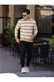 Erkek Slim Fit Bisiklet Yaka Çizgili Triko Kazak - 9