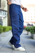 Erkek Kar Yıkama Kargo Cepli Baggy Denim Pantolon - 1